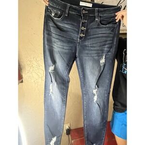 KanCan Jeans Ankle Skinny high Rise Sz 13/30 Frayed Hem‎ Stretch button fly dark